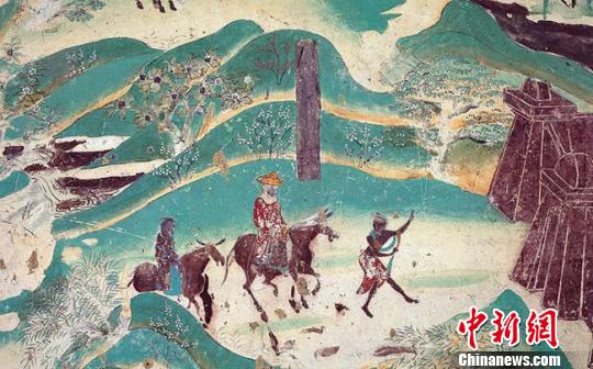 图为莫高窟第217窟—春山踏青(盛唐)。敦煌研究院供图 图为莫高窟第217窟—春山踏青(盛唐)。敦煌研究院供图