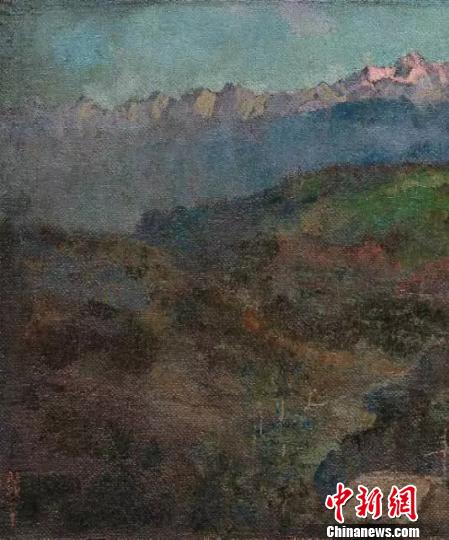 《喜马拉雅山全景》是徐悲鸿油画代表作。 马海燕 摄 《喜马拉雅山全景》是徐悲鸿油画代表作。 马海燕 摄